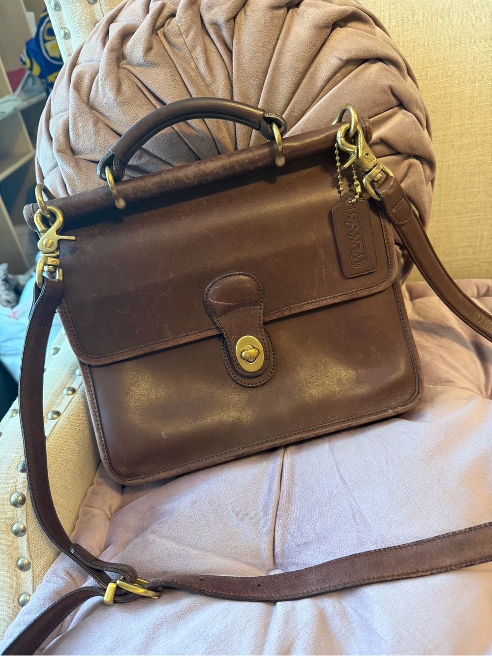 Coach Brown Leather Turnlock Briefcase Satchel made in Korea